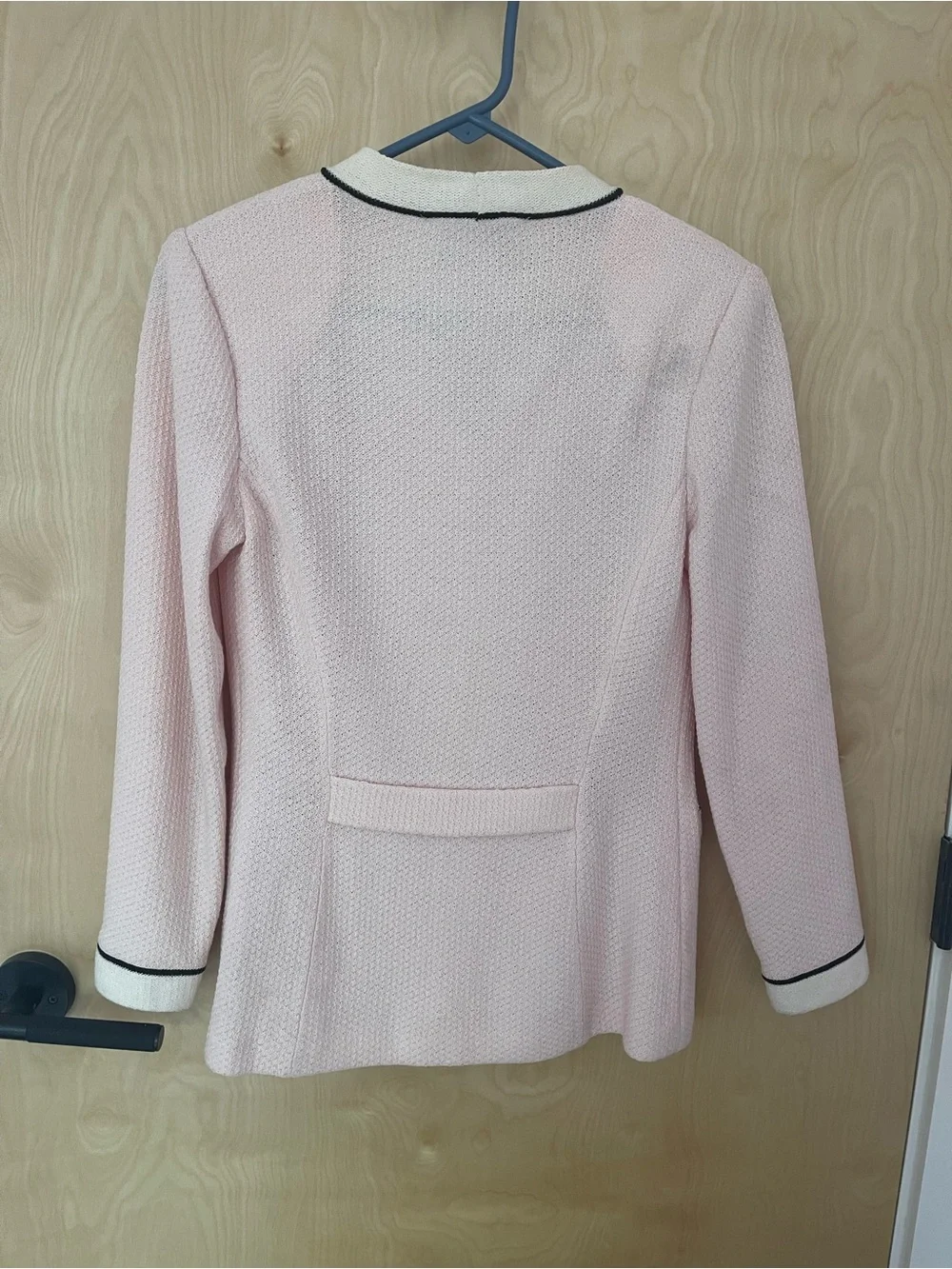 Vintage St. John Blush Pink Knit Cardigan with Cream Trim and Black Piping